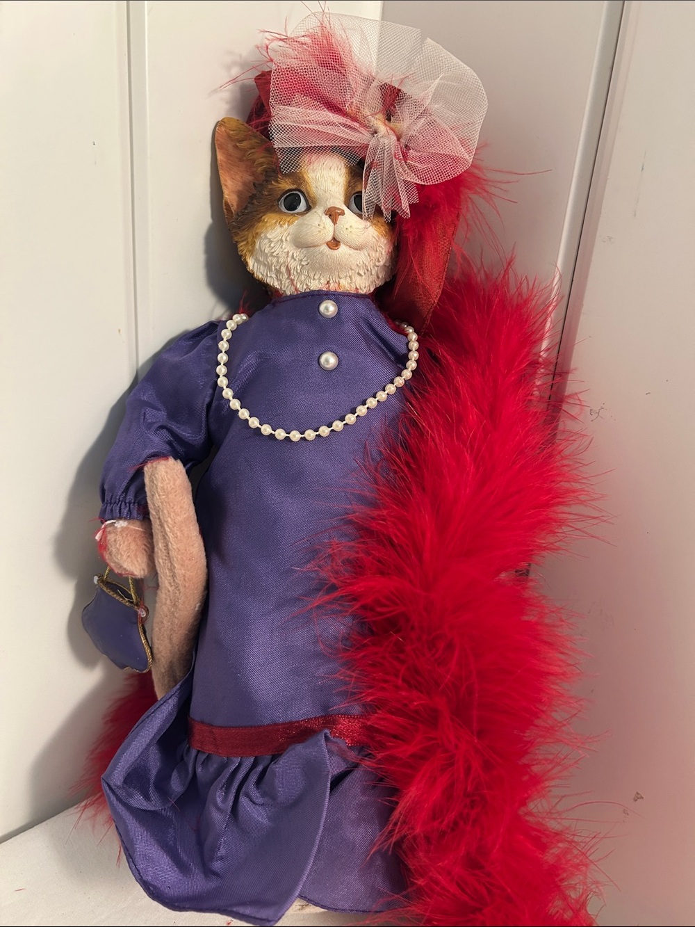 Vintage cat lady Heather Hykes Molly Doll figurine doorstop red hat society cat